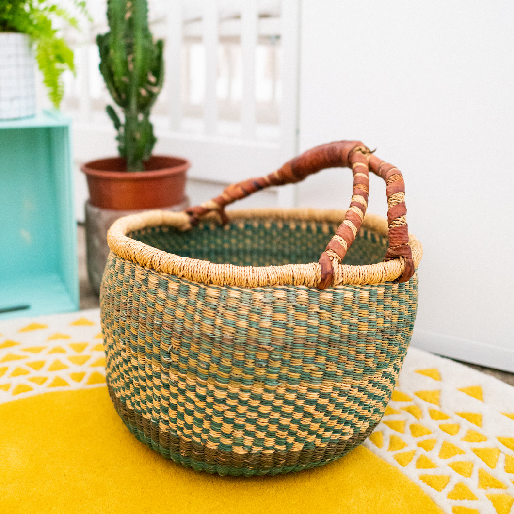 Malawi green storage basket, Medium